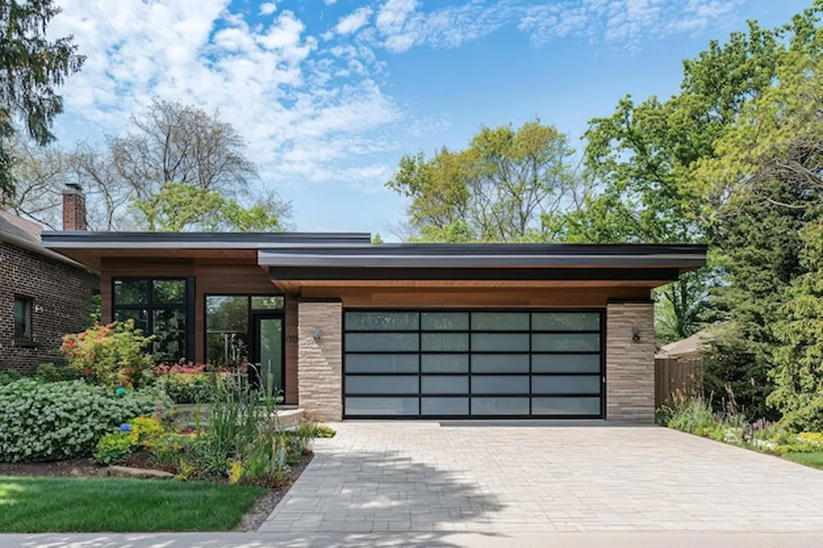 Dom z garażowymi drzwiami bez miejsca parkingowego